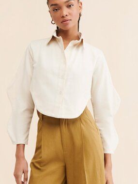 Selfi Two Wave Shirt Cropped Button Down Asymmetrical 100% Cotton, Size S